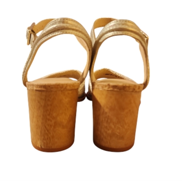 Clarks Ellis Clara metallic combo block heel sandals size 9 cork linen Coquette - Picture 4 of 10